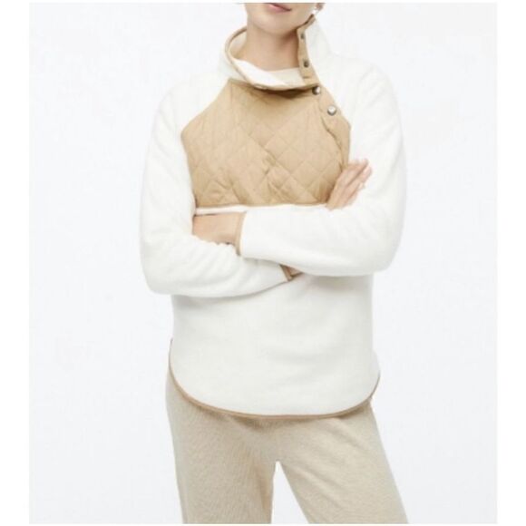 J.crew white quilted fleece pullover sweatshirt small - Picture 1 of 13